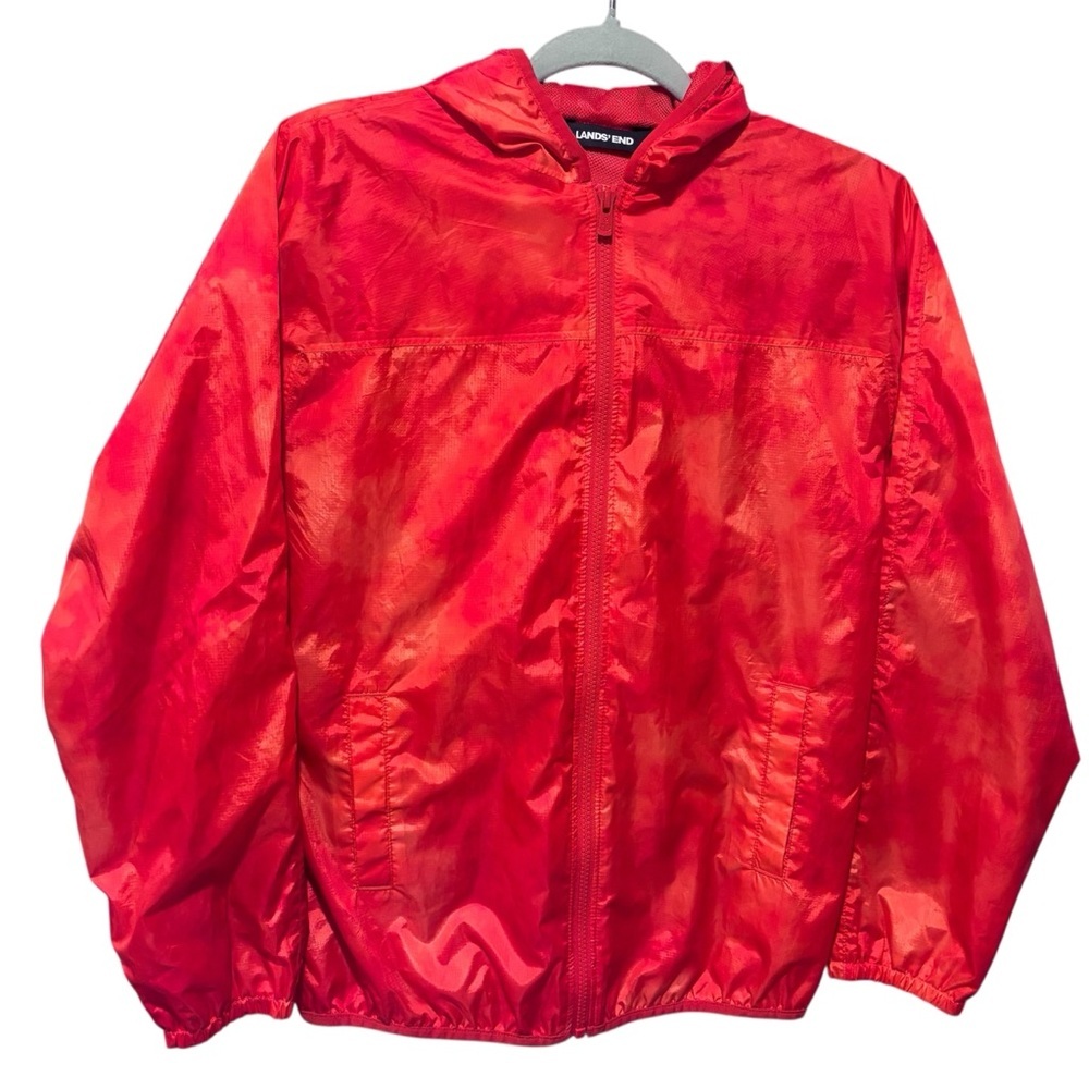 Lands’ End Tie Dye Orange Red Windbreaker Jacket Size Kids 14-16
